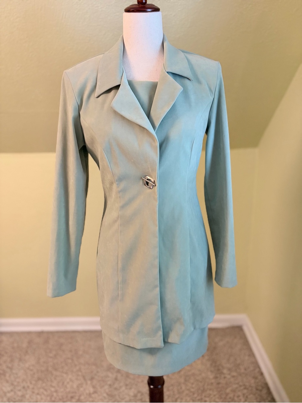 Vintage 1990’s Dawn Joy Mint Green Skirt Dress Suit Set Made in USA